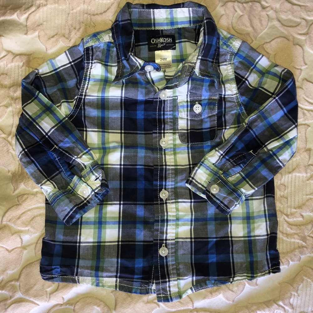 Blue and Green plaid button down shirt